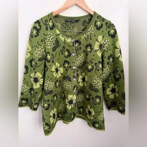 Gudrun Sjoden Green Floral Cardigan Size M Organic Cotton